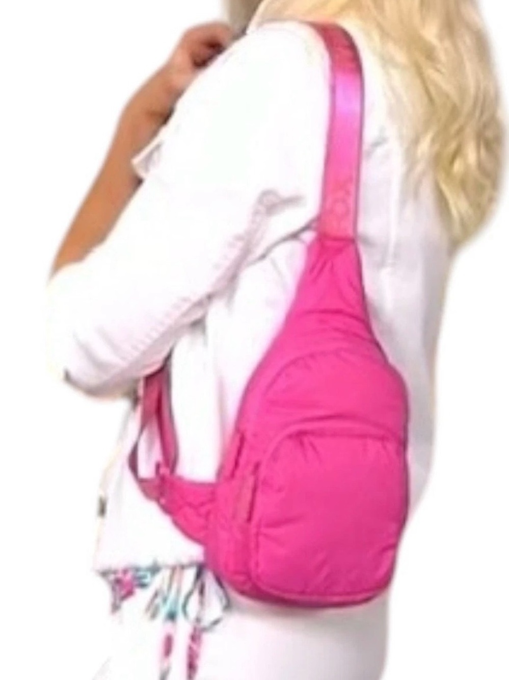 Wildfox Parachute CROSSBODY Double Zip Pocket Sling Belt Bag in Pink - Picture 5 of 8